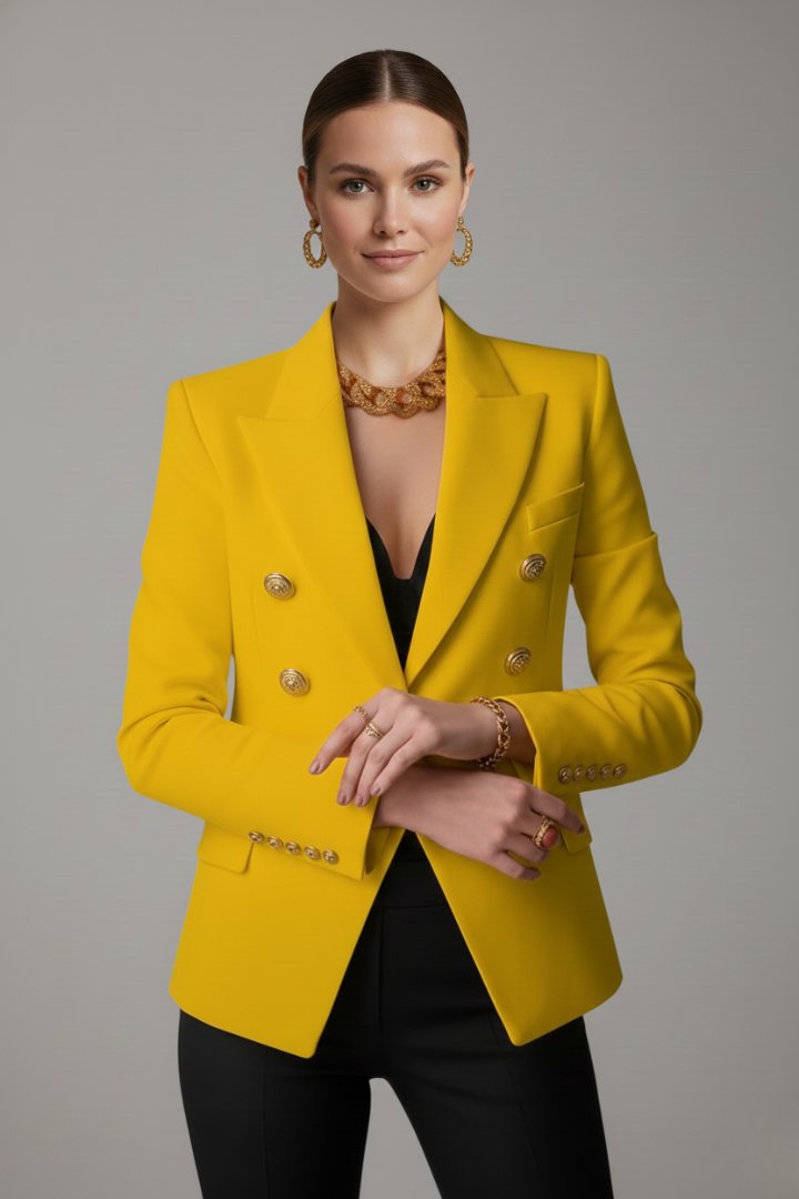 Women's Work Wool Blazer - Yellow