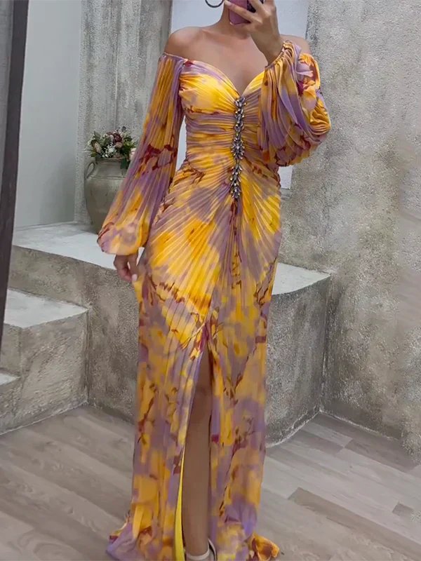 Women's Floral Sequin Off-Shoulder Maxi Party Dress