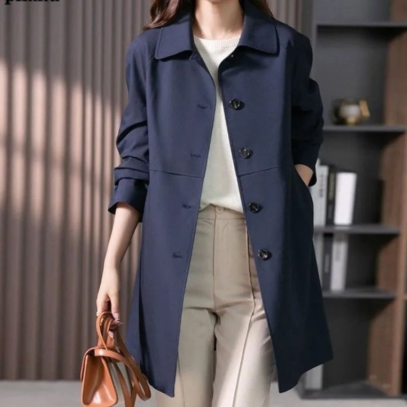 Women's Oversized Longline Trench Coat - Dark Blue