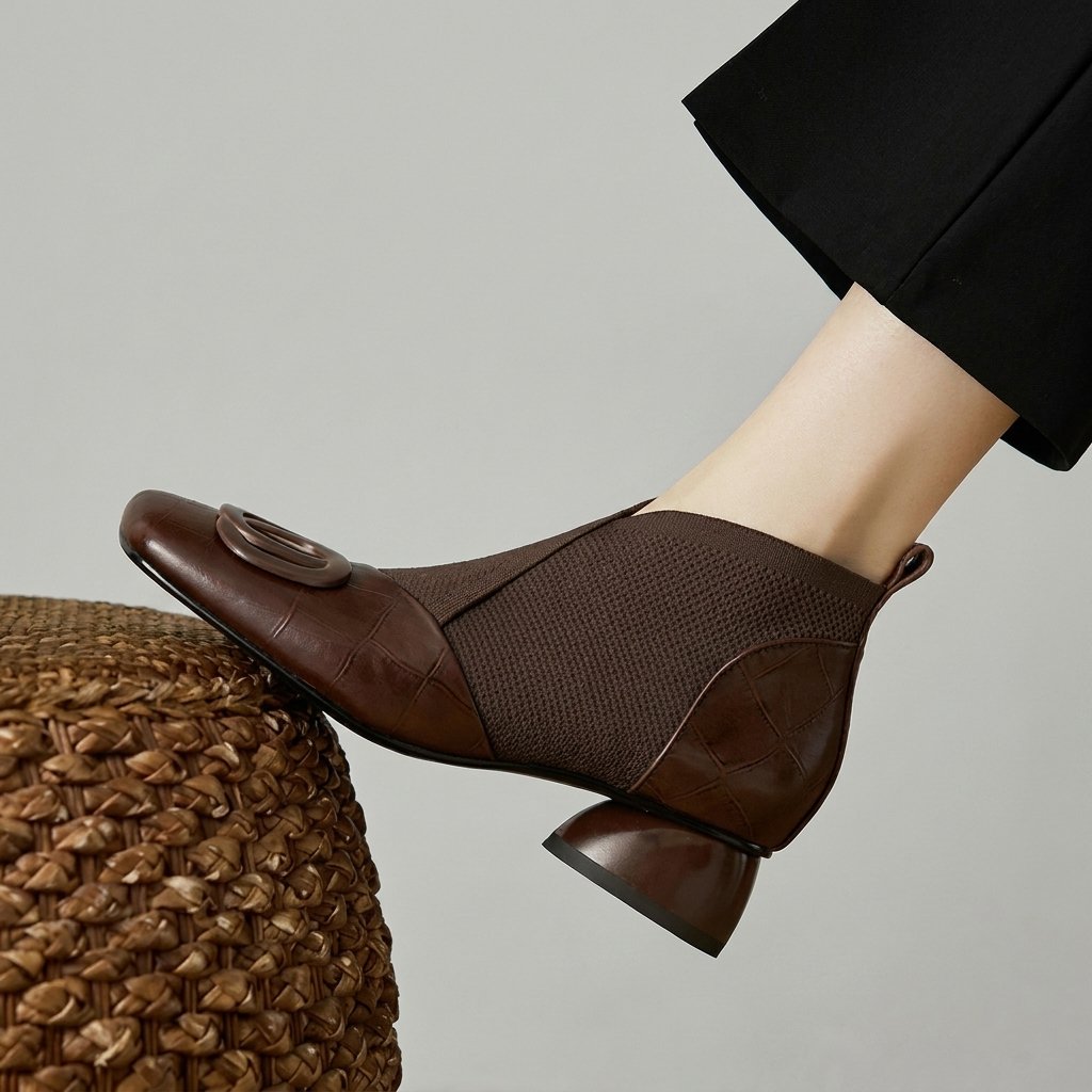 Women's Croc-Embossed Ankle Booties - Brown