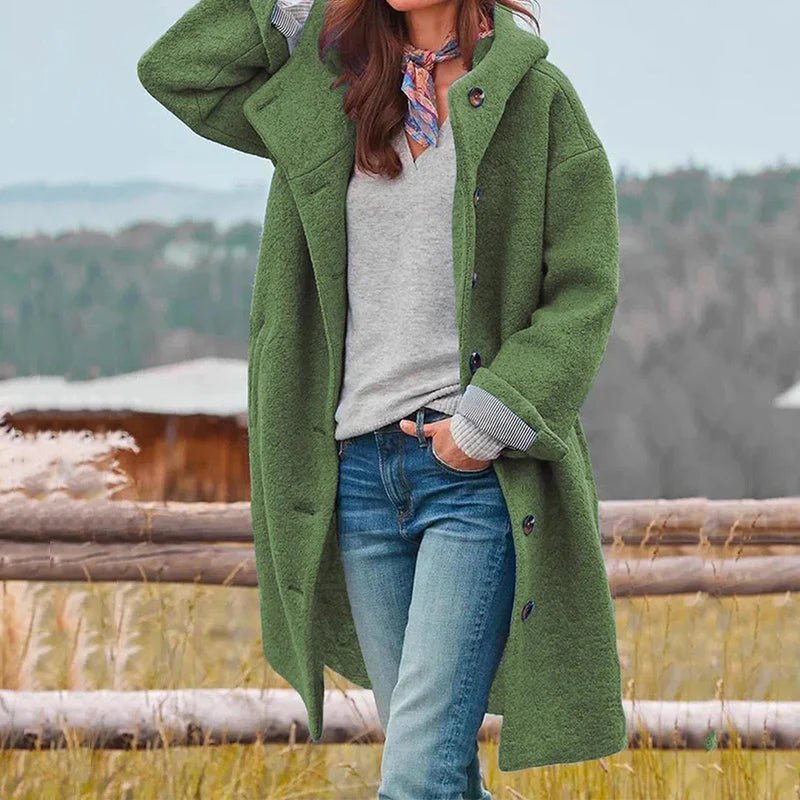 Women's Oversized Hooded Longline Wool Coat - Green