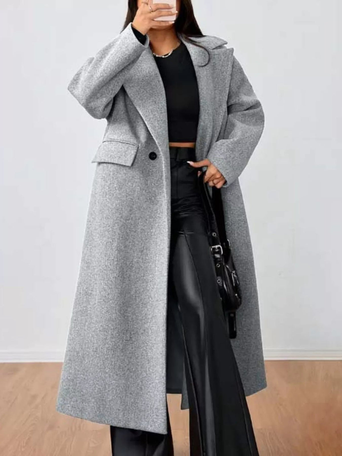 Women's Oversized Longline Wool Trench Coat - Gray