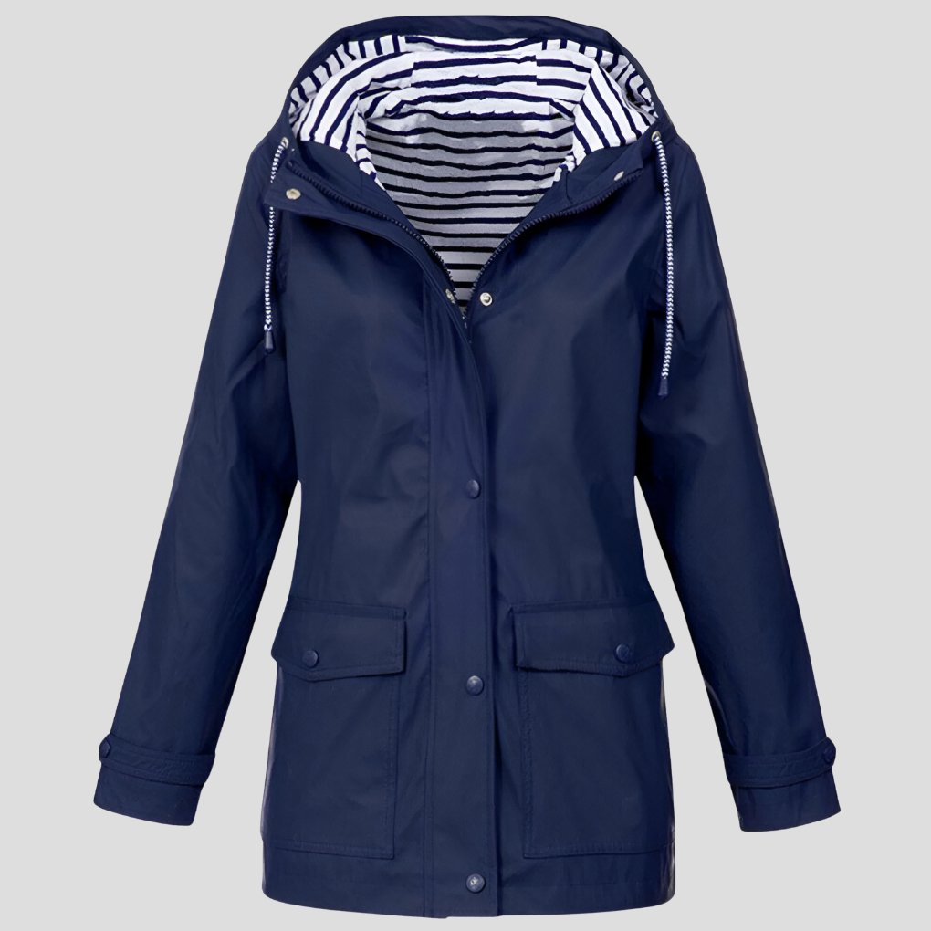 Women's Rain Waterproof Hooded Jacket - Navy Blue