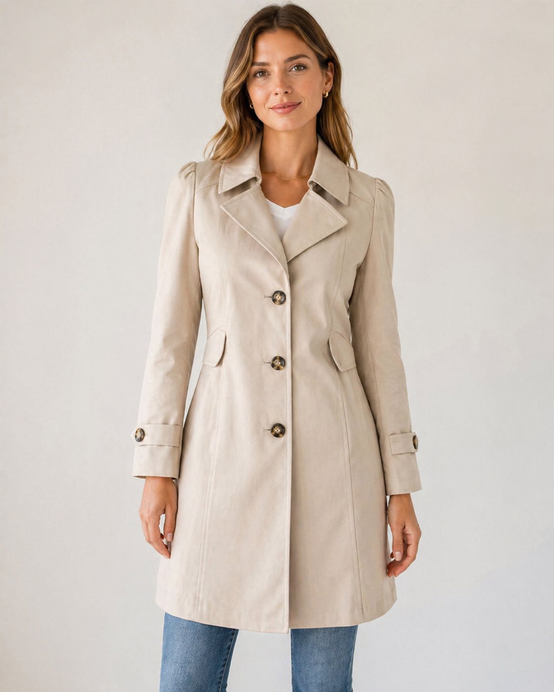 Women's Cotton Blend Trench Coat - Beige
