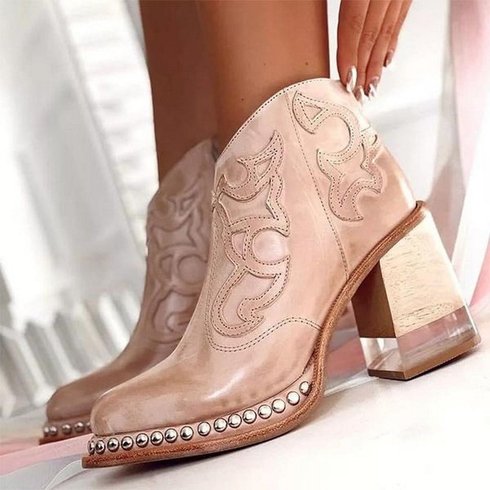 Women's Western Ankle Boots - Dune Pink