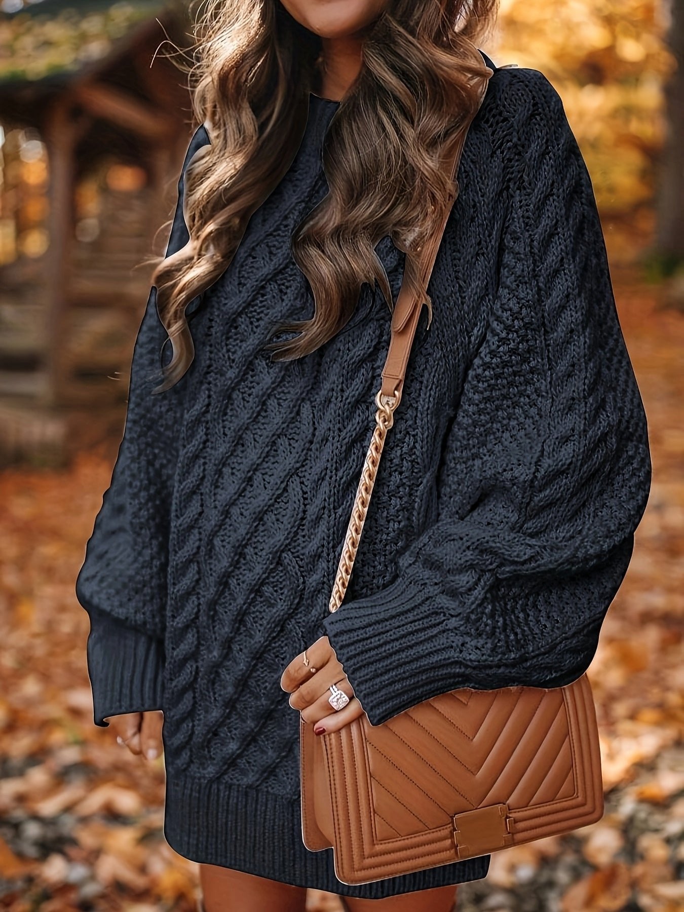 Women's Chunky Oversized Cable Knit Jumper Dress
