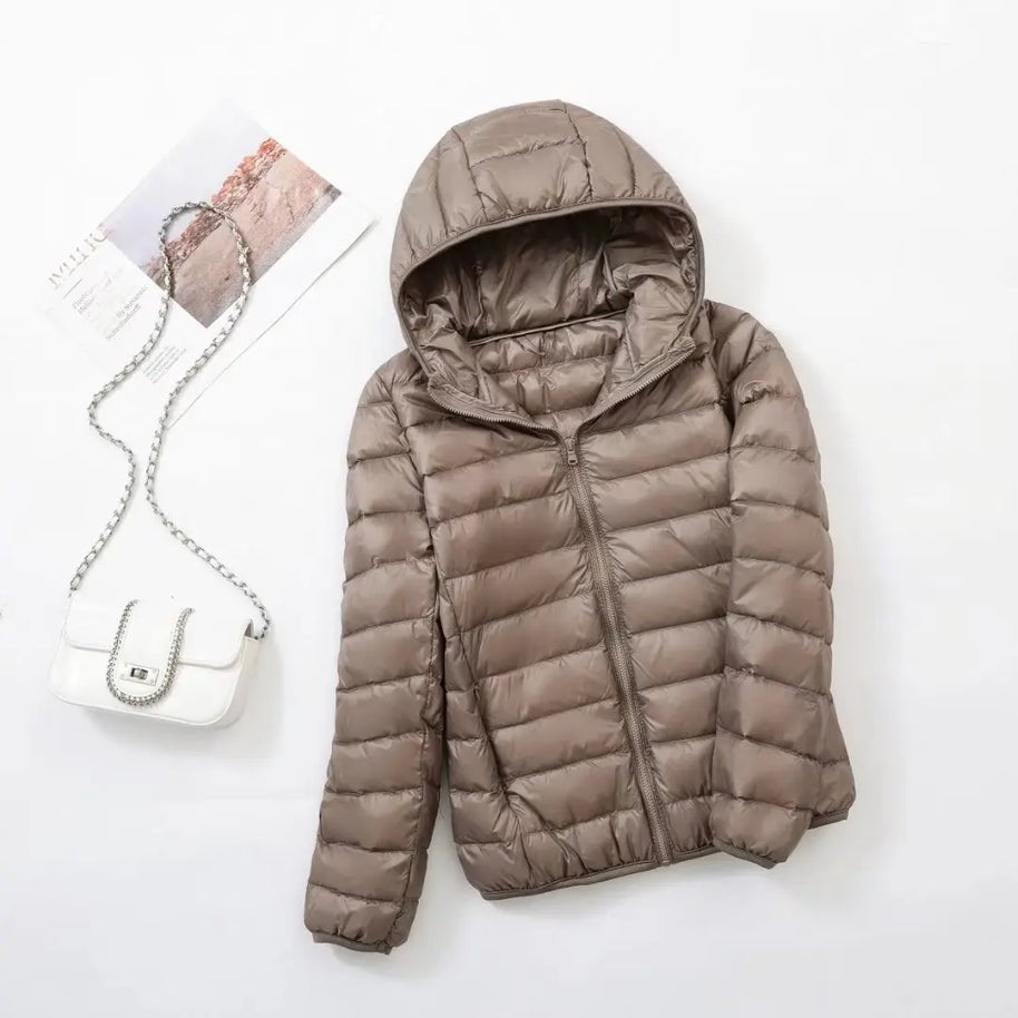 Women's Hooded Packable Puffer Jacket - Khaki