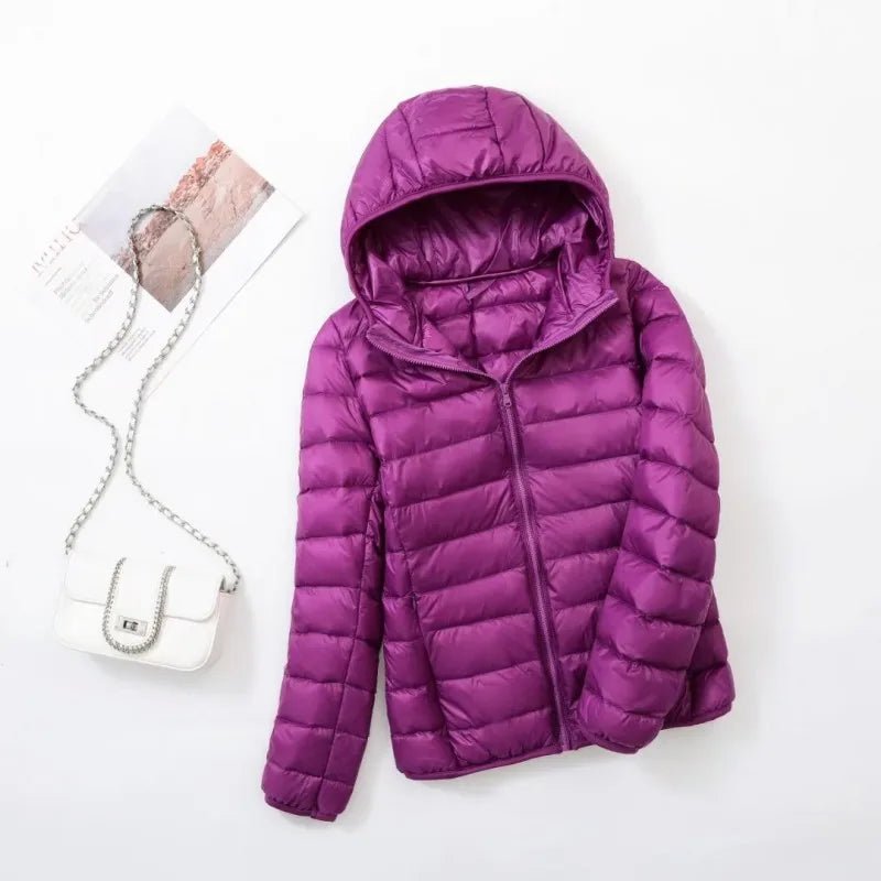 Women's Hooded Packable Puffer Jacket - Purple