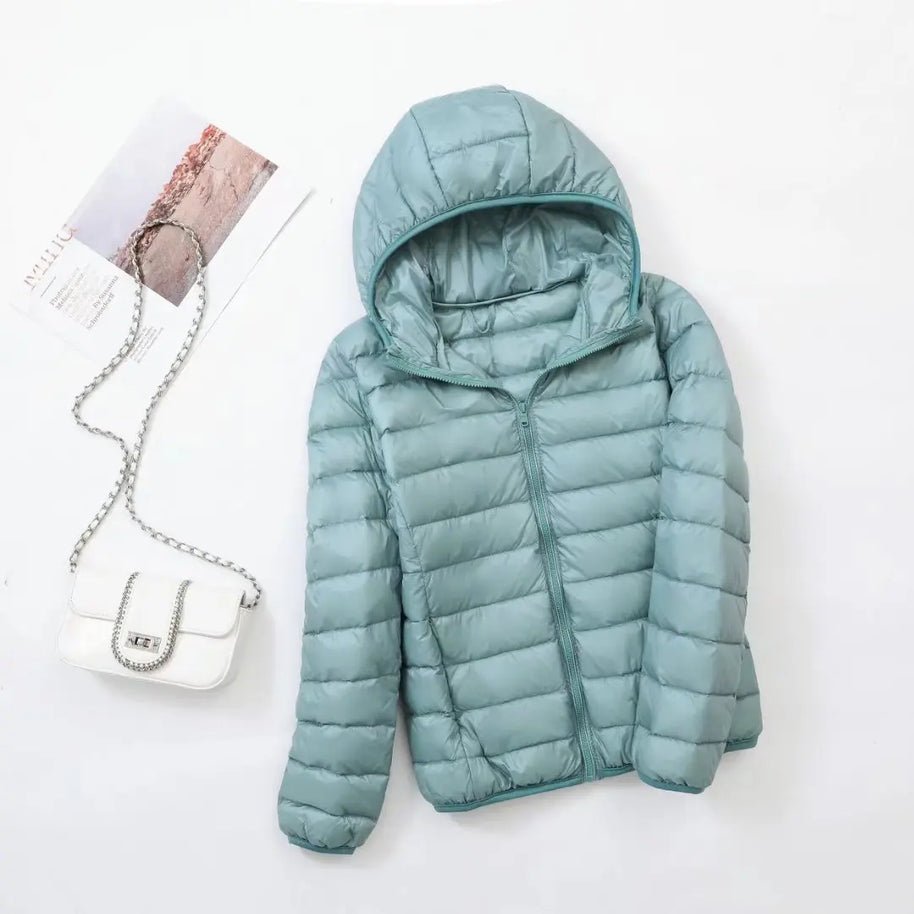 Women's Hooded Packable Puffer Jacket - Spruce Green
