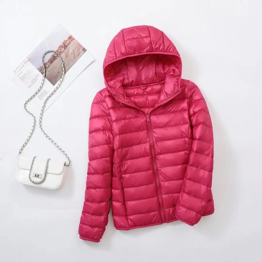 Women's Hooded Packable Puffer Jacket - Pink