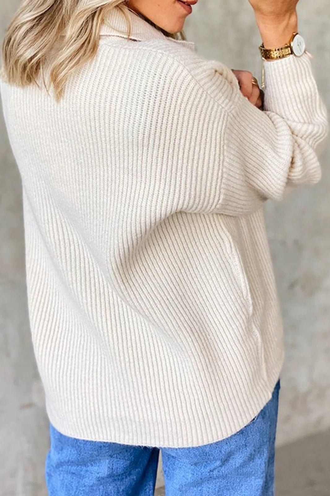 Women's Knit Button-Placket Ribbed V-Neck Jumper