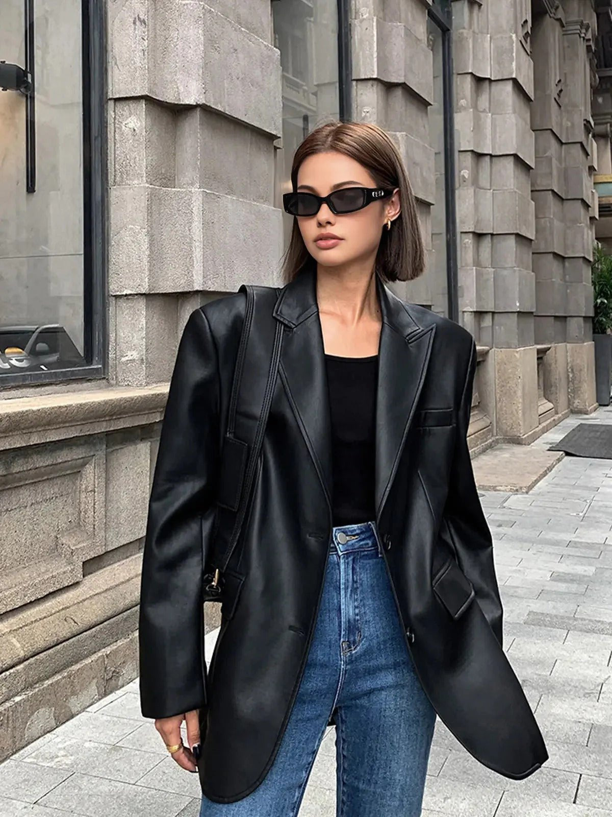 Women's Oversized Faux Leather Blazer