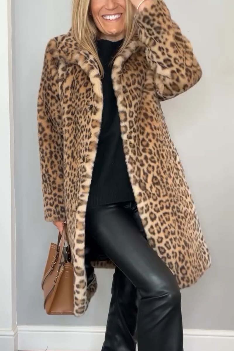 Women's Leopard Print Longline Faux Fur Coat