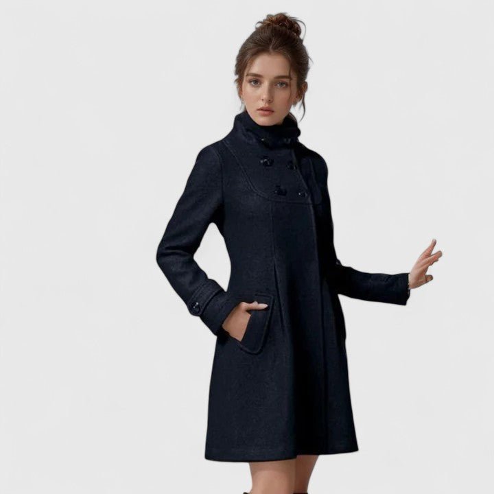 Women's Swing Hooded Wool Coat - Black