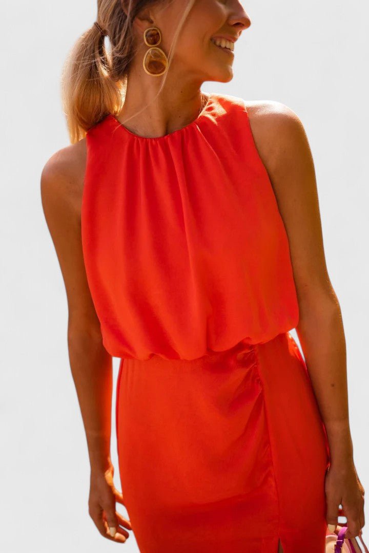 Women's Party Satin Halter Midi Dress