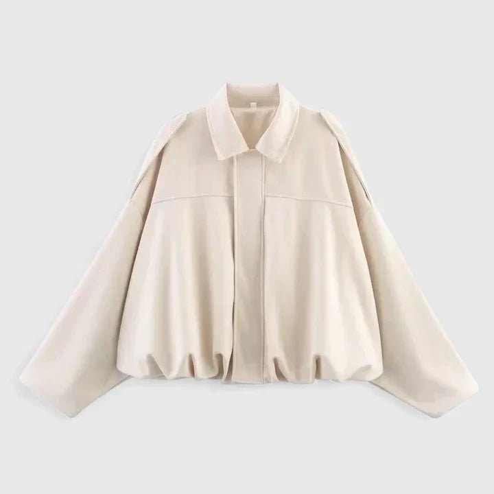 Women's Cropped Suede Bomber Jacket - Beige
