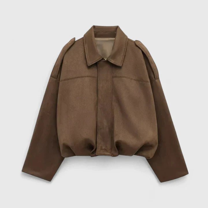Women's Cropped Suede Bomber Jacket - Brown