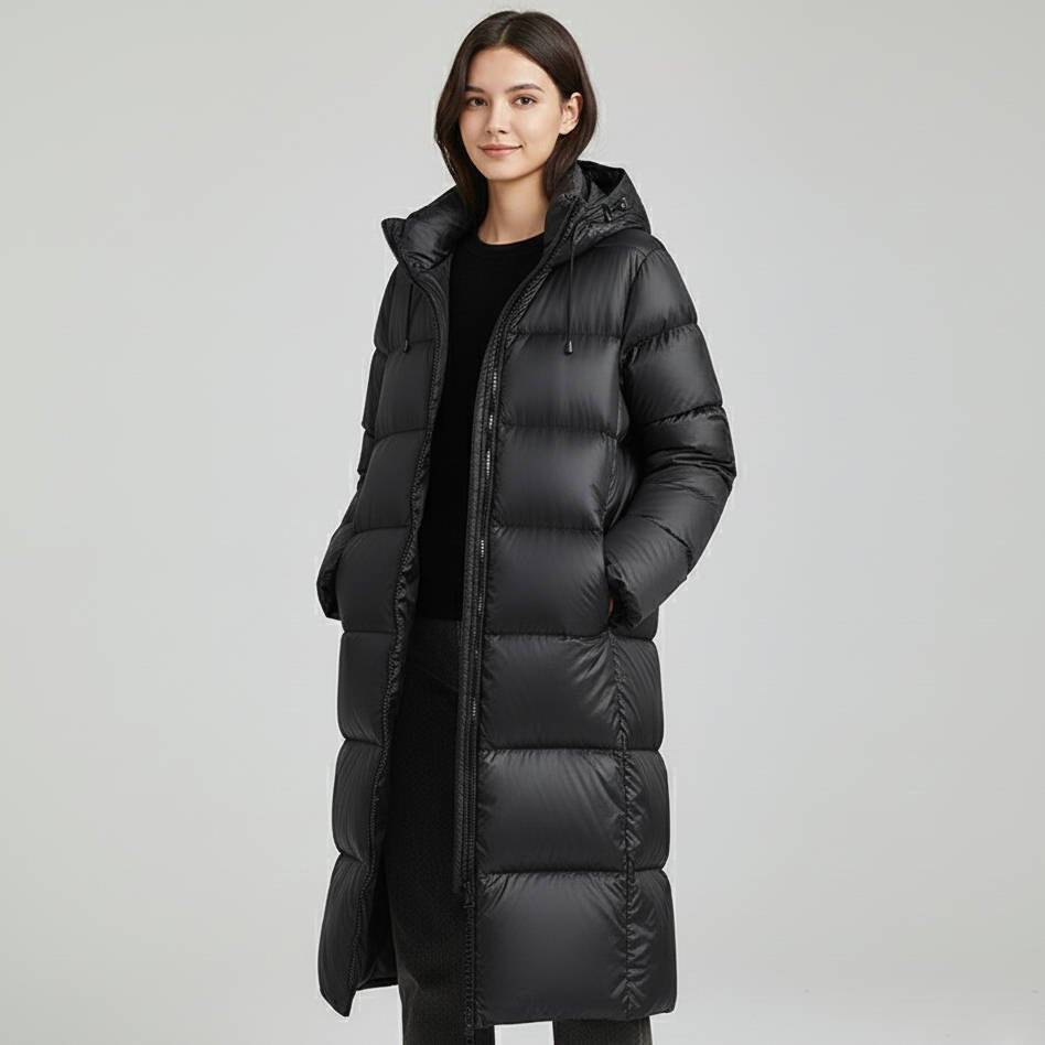 Women's Long Hooded Longline Puffer Coat - S