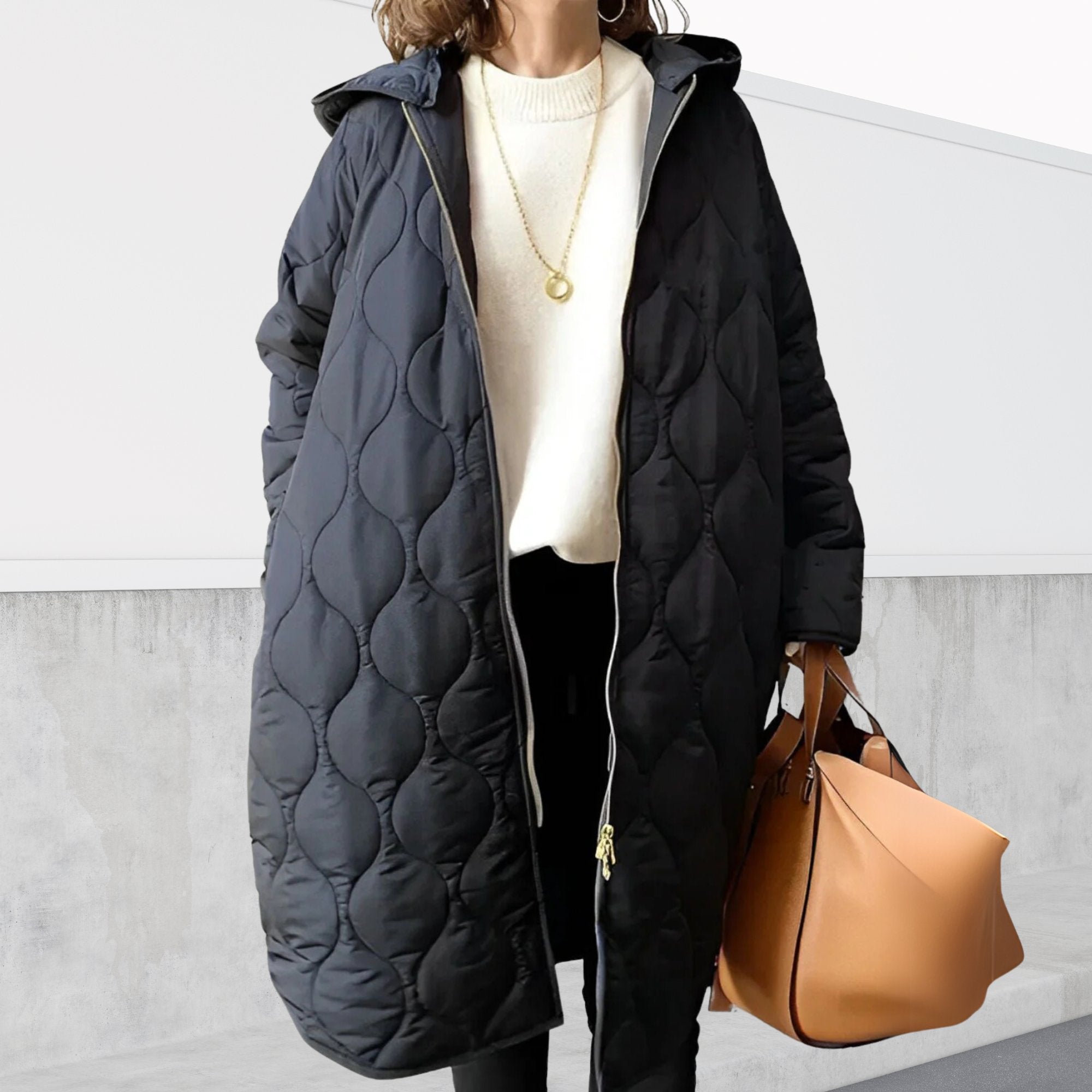 Women's Oversized Hooded Longline Puffer Coat - Black