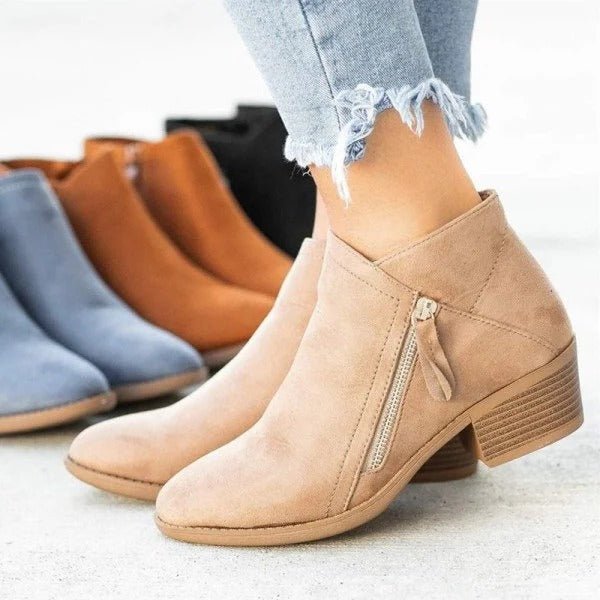 Women's Suede Ankle Booties - Beige