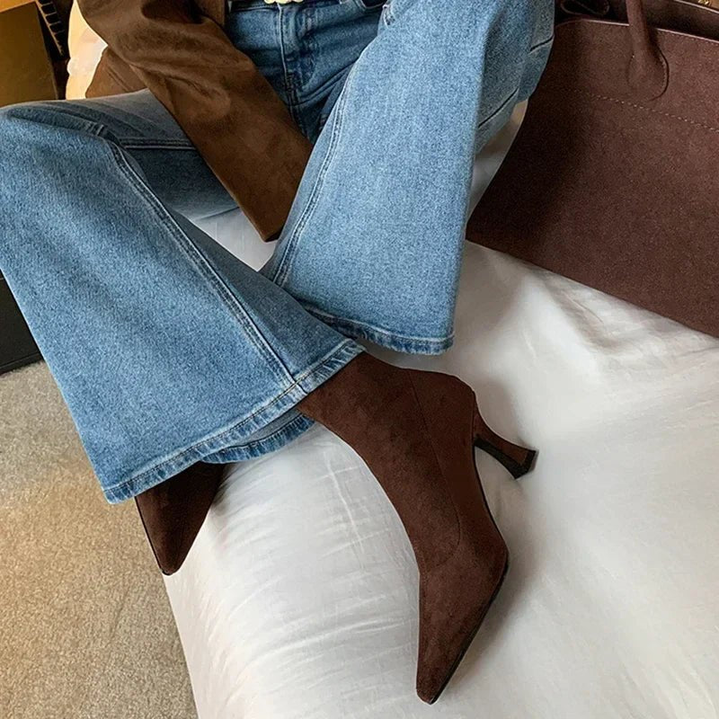 Women's Suede Pointed-Toe Ankle Boots