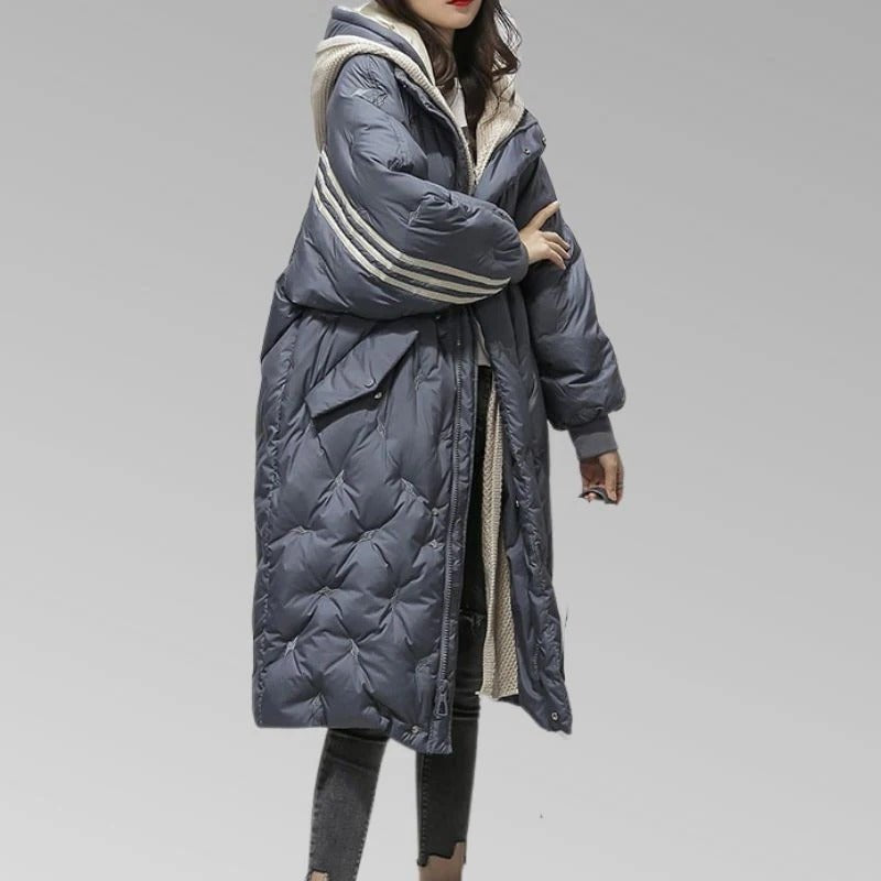 Women's Oversized Hooded Puffer Coat - Navy Blue