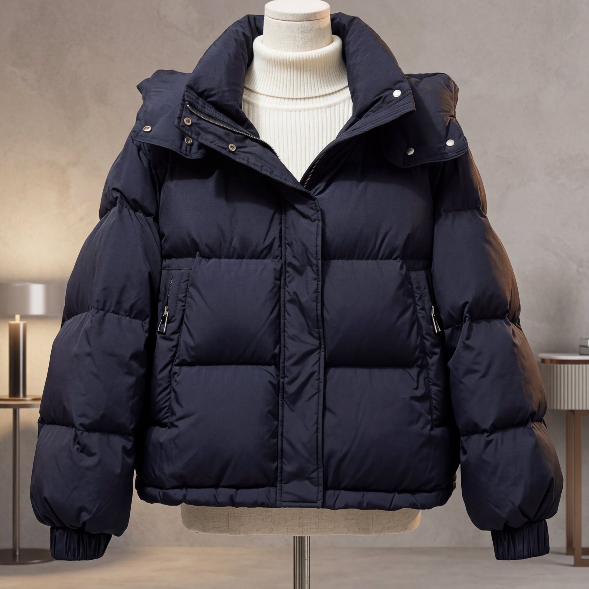 Women's Cropped Oversized Puffer Jacket - Blue