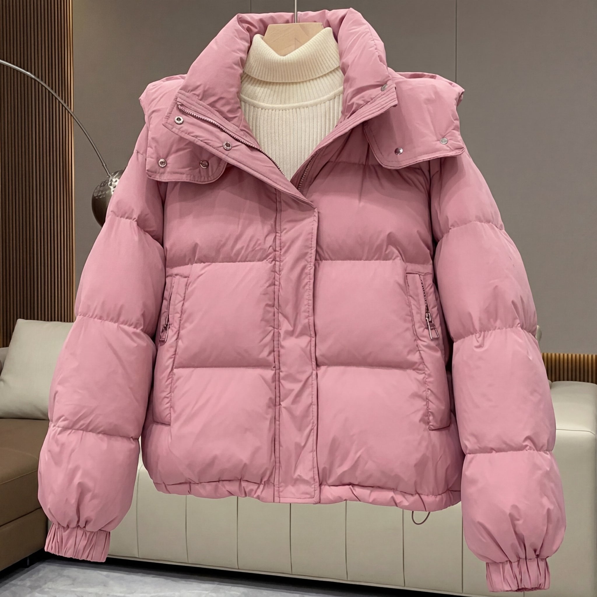 Women's Cropped Oversized Puffer Jacket - Pink