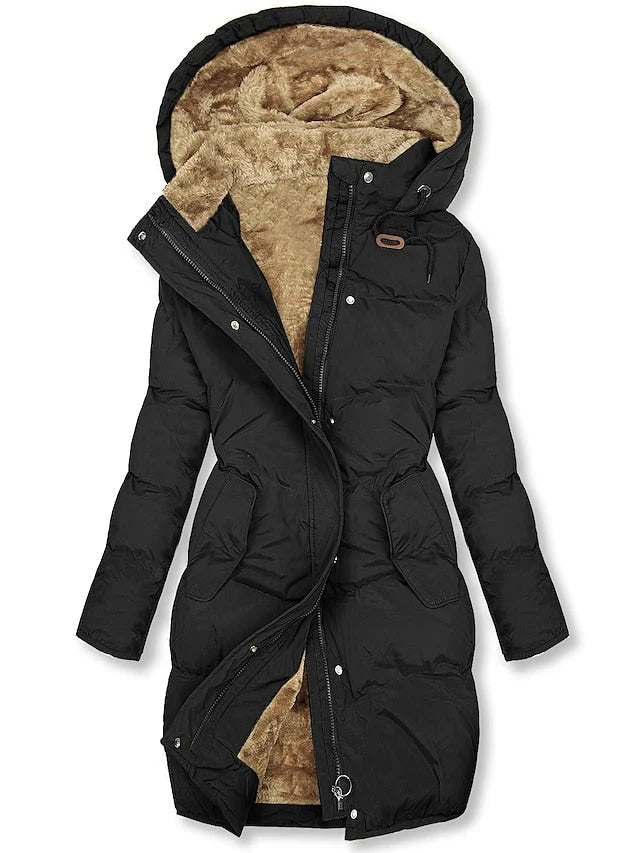 Women's Parka Longline Faux Fur Puffer Coat - Black