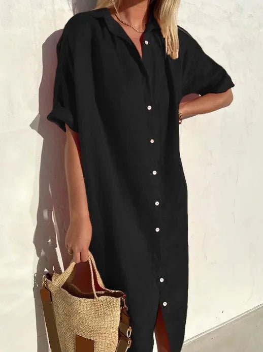 Women's Black Oversized Midi Shirt Dress - Black