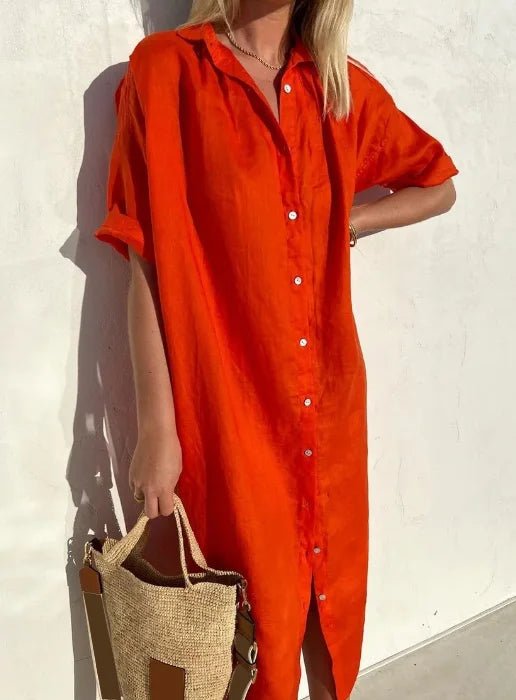 Women's Black Oversized Midi Shirt Dress - Red