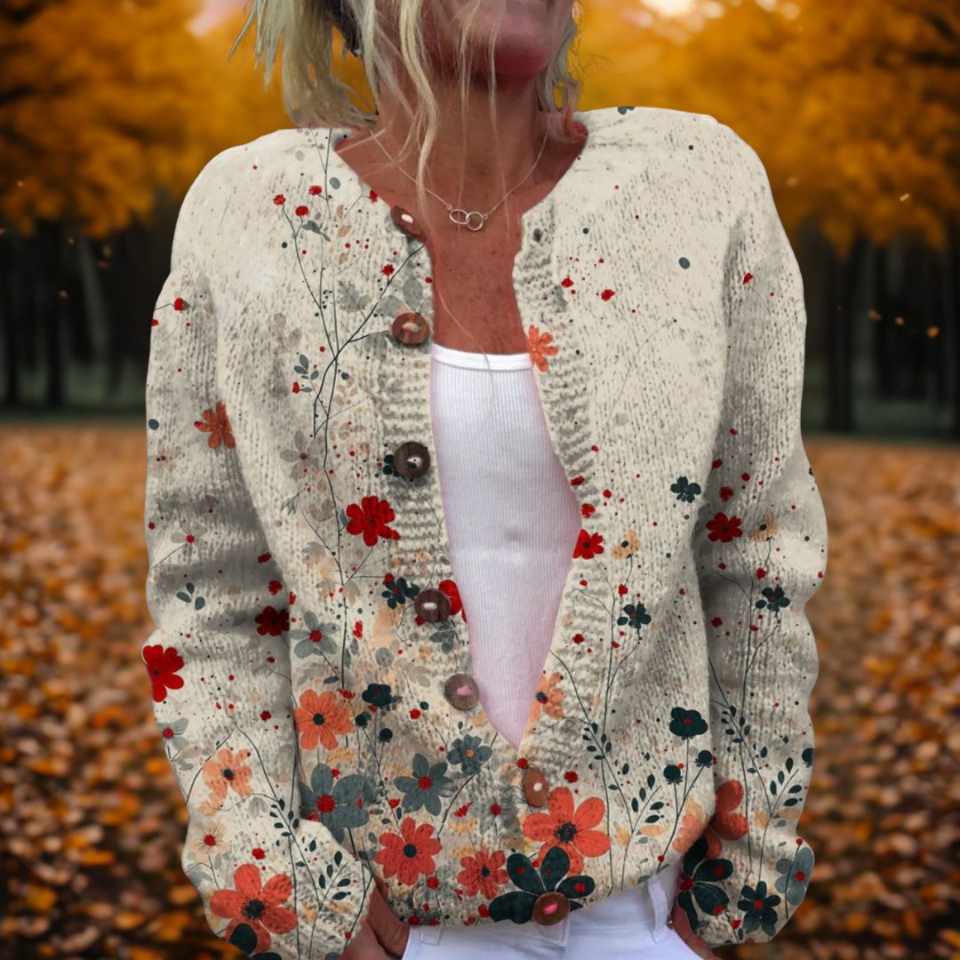 Women's Floral V-Neck Cardigan - MultiColor