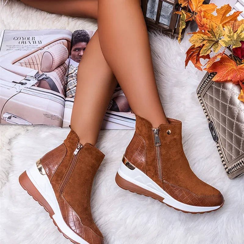 Women's Hidden-Wedge Trainer Ankle Boots - Brown