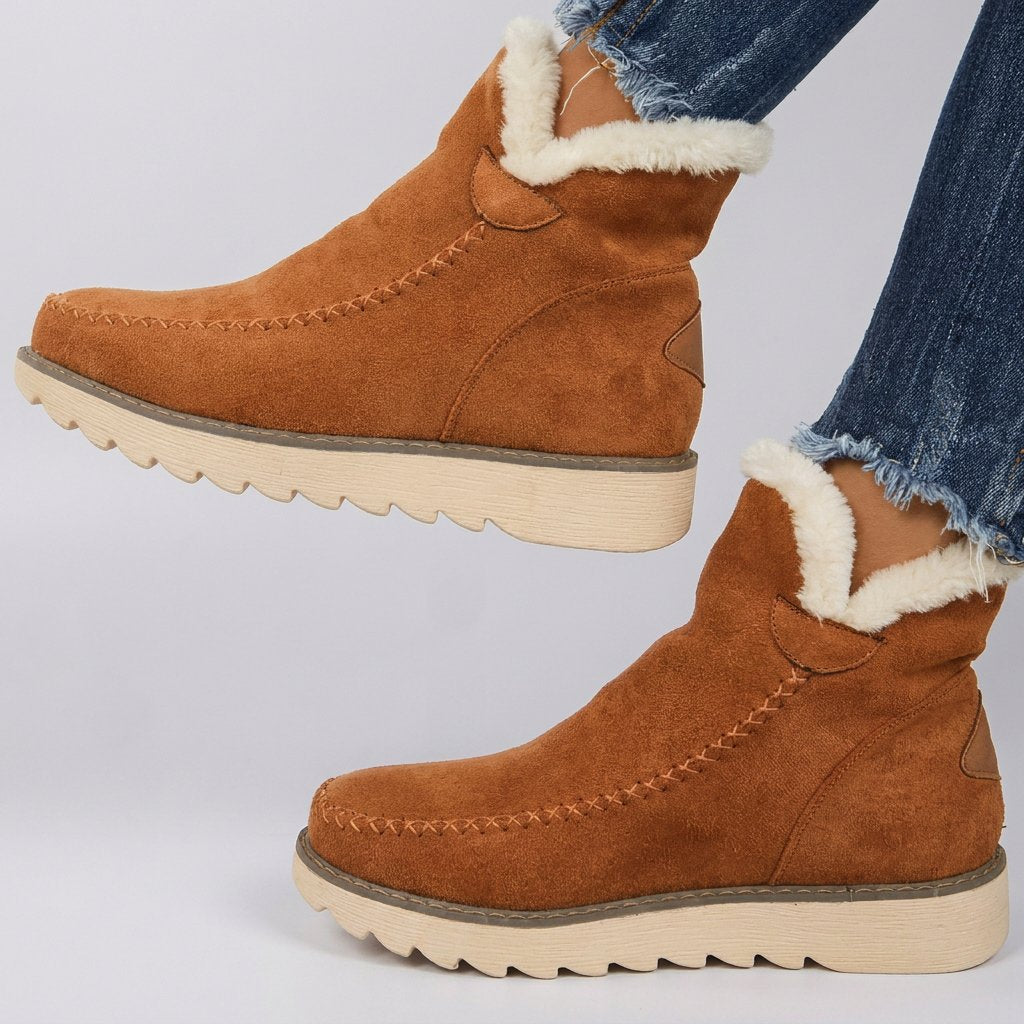 Women's Suede Platform Winter Ankle Boots - Brown