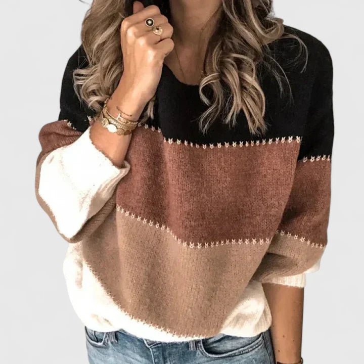 Women's Color-Block Knit Jumper - Khaki