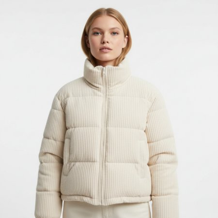 Women's Cropped Corduroy Puffer Jacket - XS
