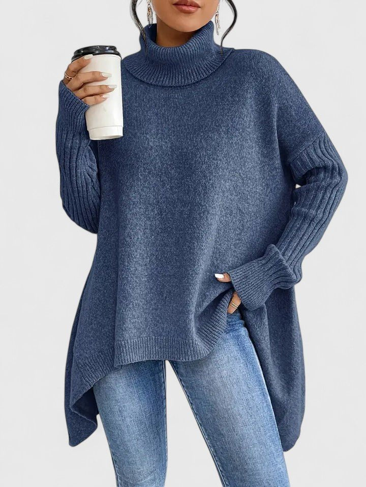 Women's Oversized Wool Roll Neck Jumper - Navy Blue