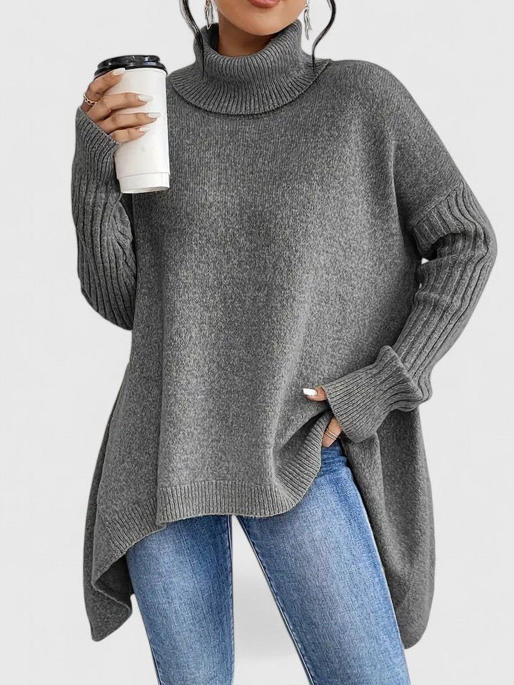 Women's Oversized Wool Roll Neck Jumper - Gray