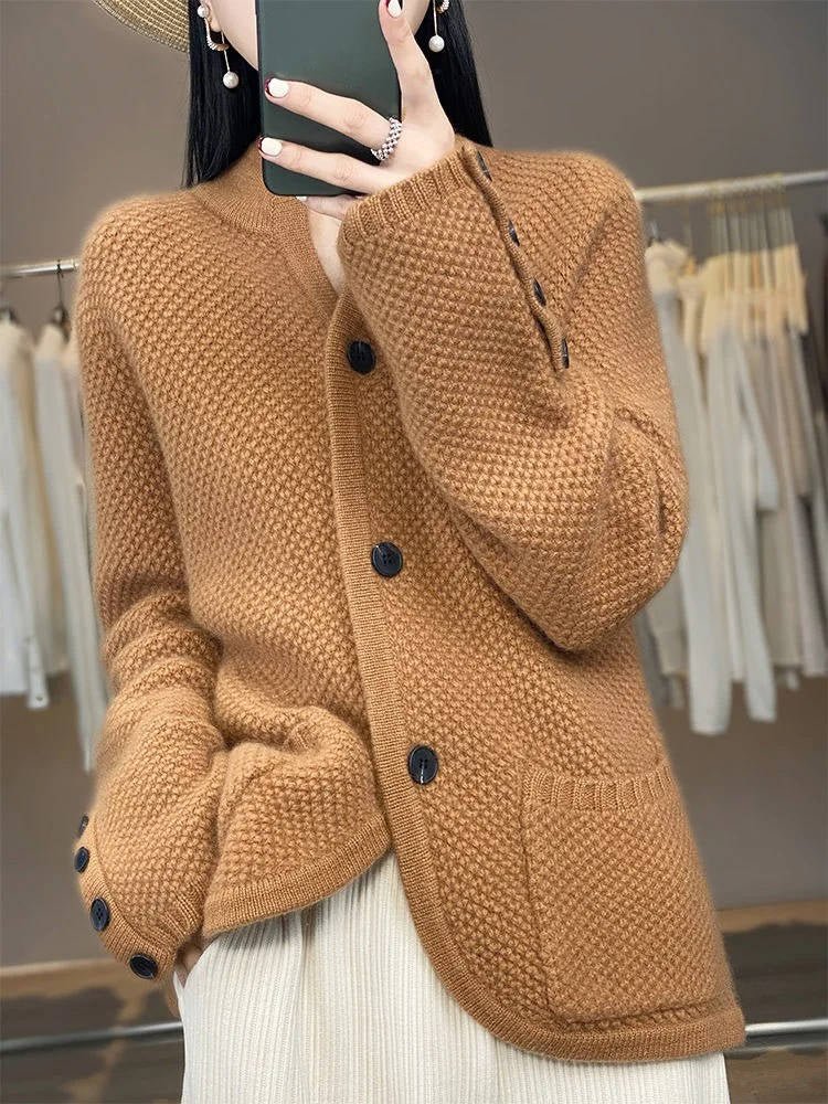 Women's Wool Waffle-Knit Jacket - Camel