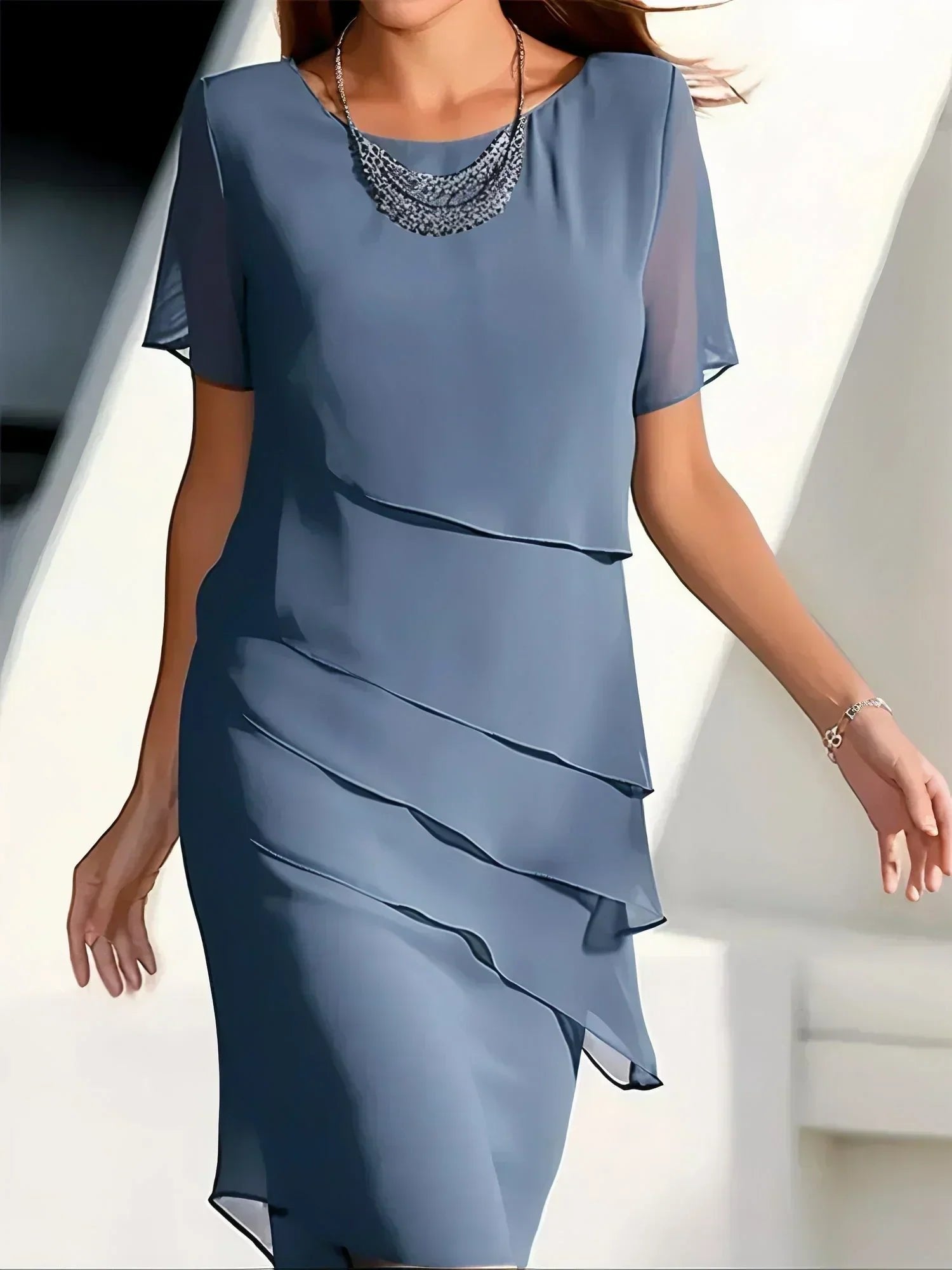 Women's Cocktail Chiffon Midi Party Dress - Blue