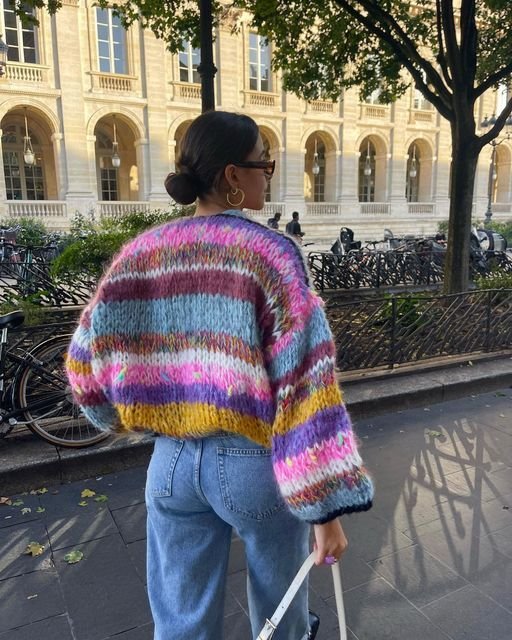 Women's Chunky Cropped Knit Wool Cardigan - Purple