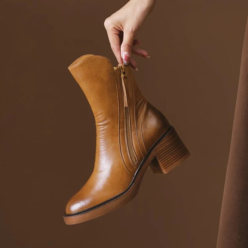 Women's Leather Ankle Boots - Brown