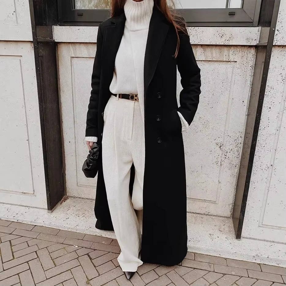 Women's Oversized Maxi Belted Longline Wool Trench Coat - S