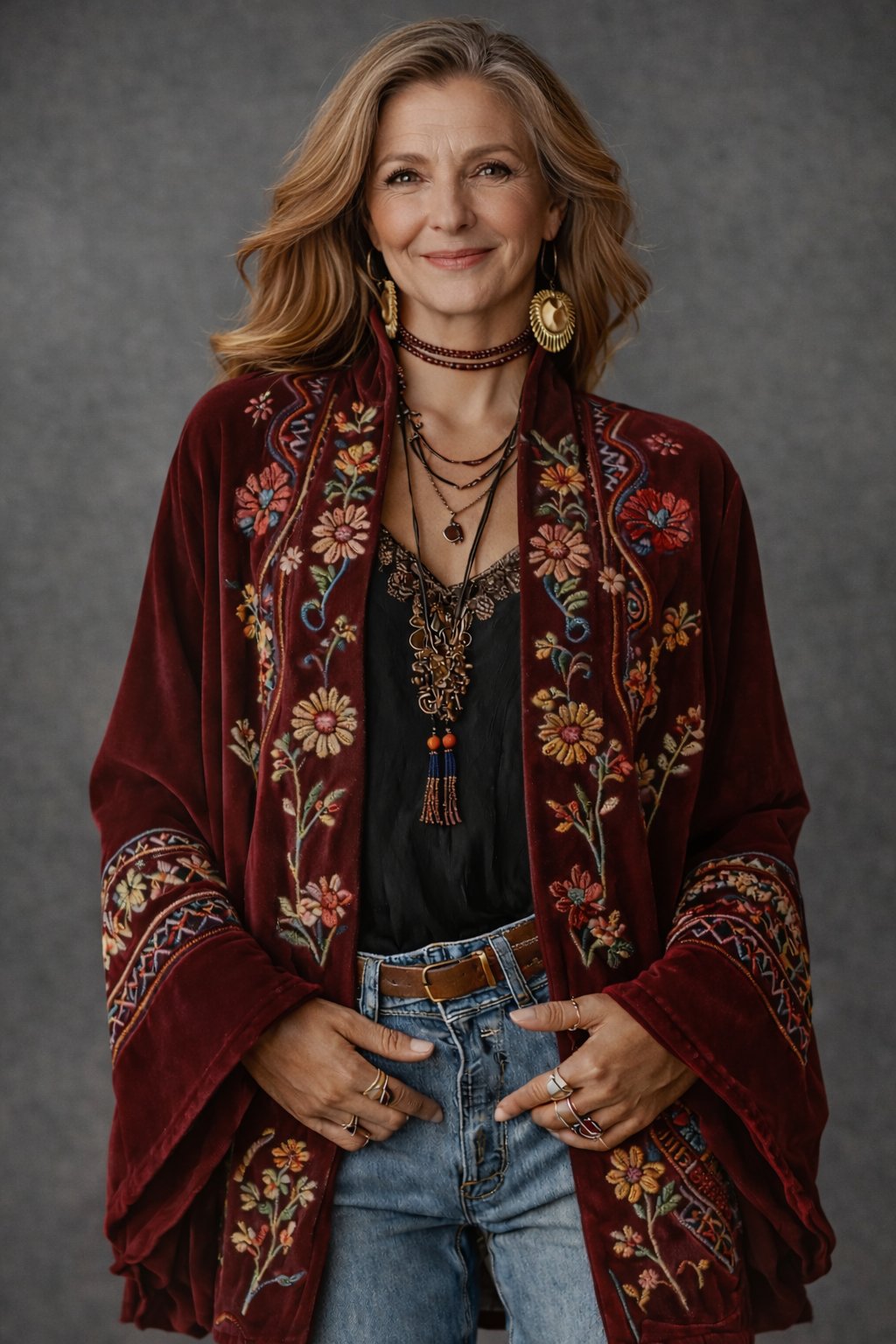Women's Paisley Velvet Kimono - Burgundy Floral