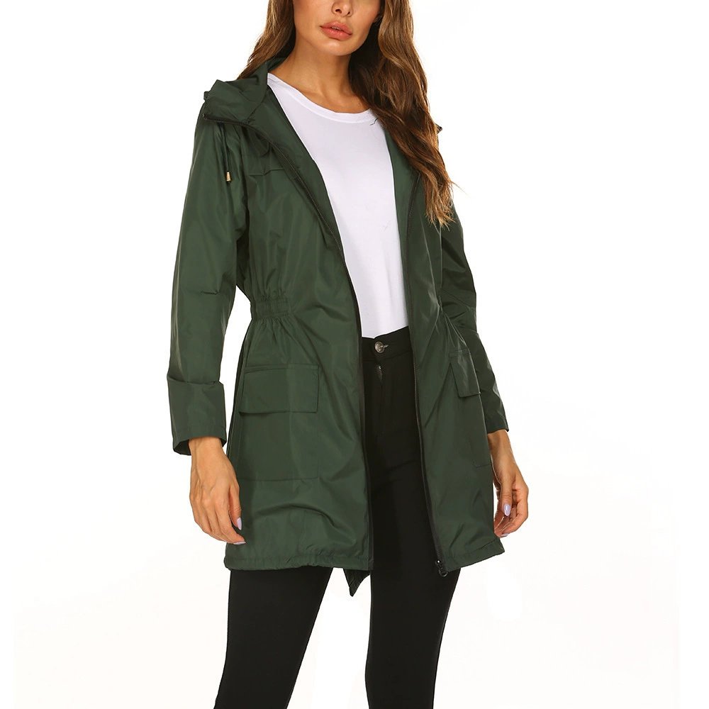 Women's Rain Waterproof Hooded Jacket - Green