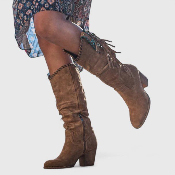 Women's Suede Fringe Western Knee-High Boots