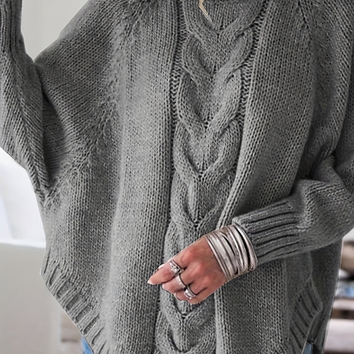 Women's Chunky Oversized Cable Knit Jumper - Dark Grey