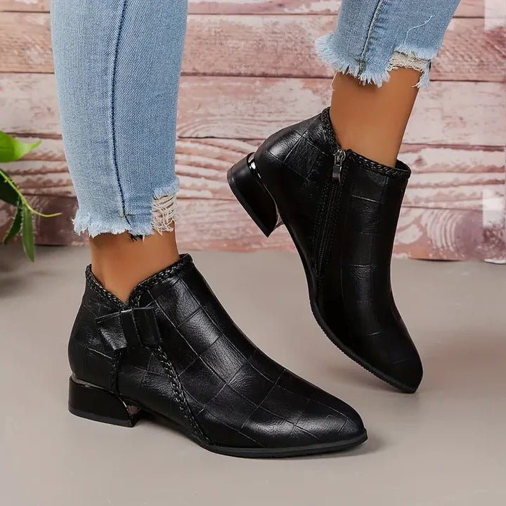 Women's Croc-Embossed Ankle Booties - Black