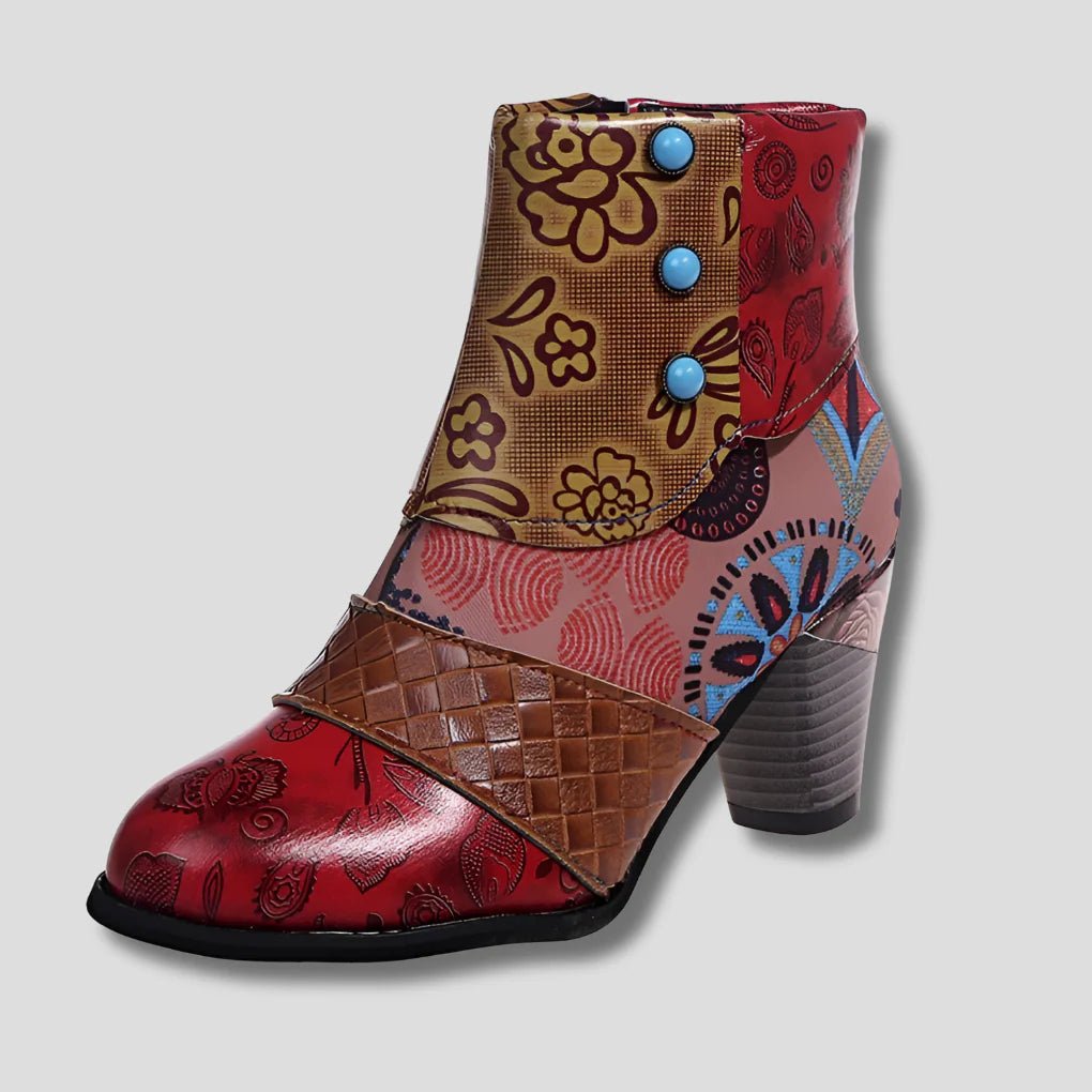 Women's Leather Ankle Boots - Red