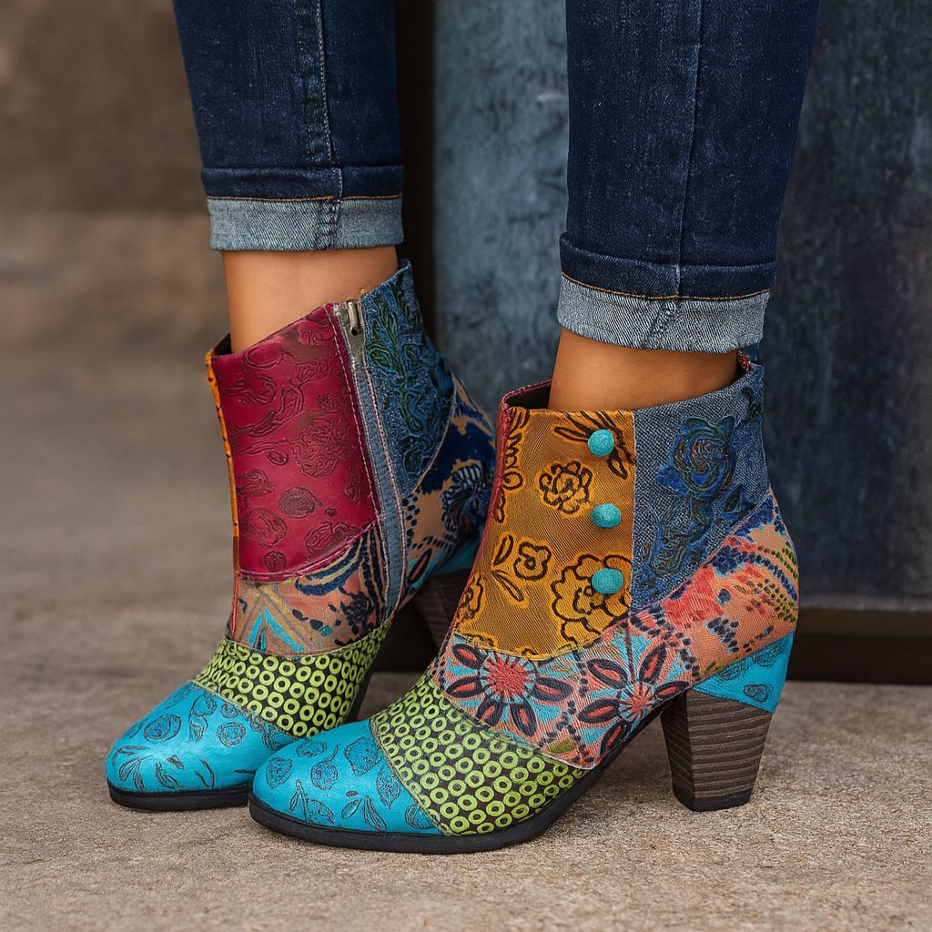 Women's Leather Ankle Boots - Blue